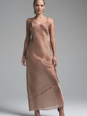 SKIMS NWT Liquid Organza Cami Long Dress SIENNA Color Size XXS Fits Like SMALL